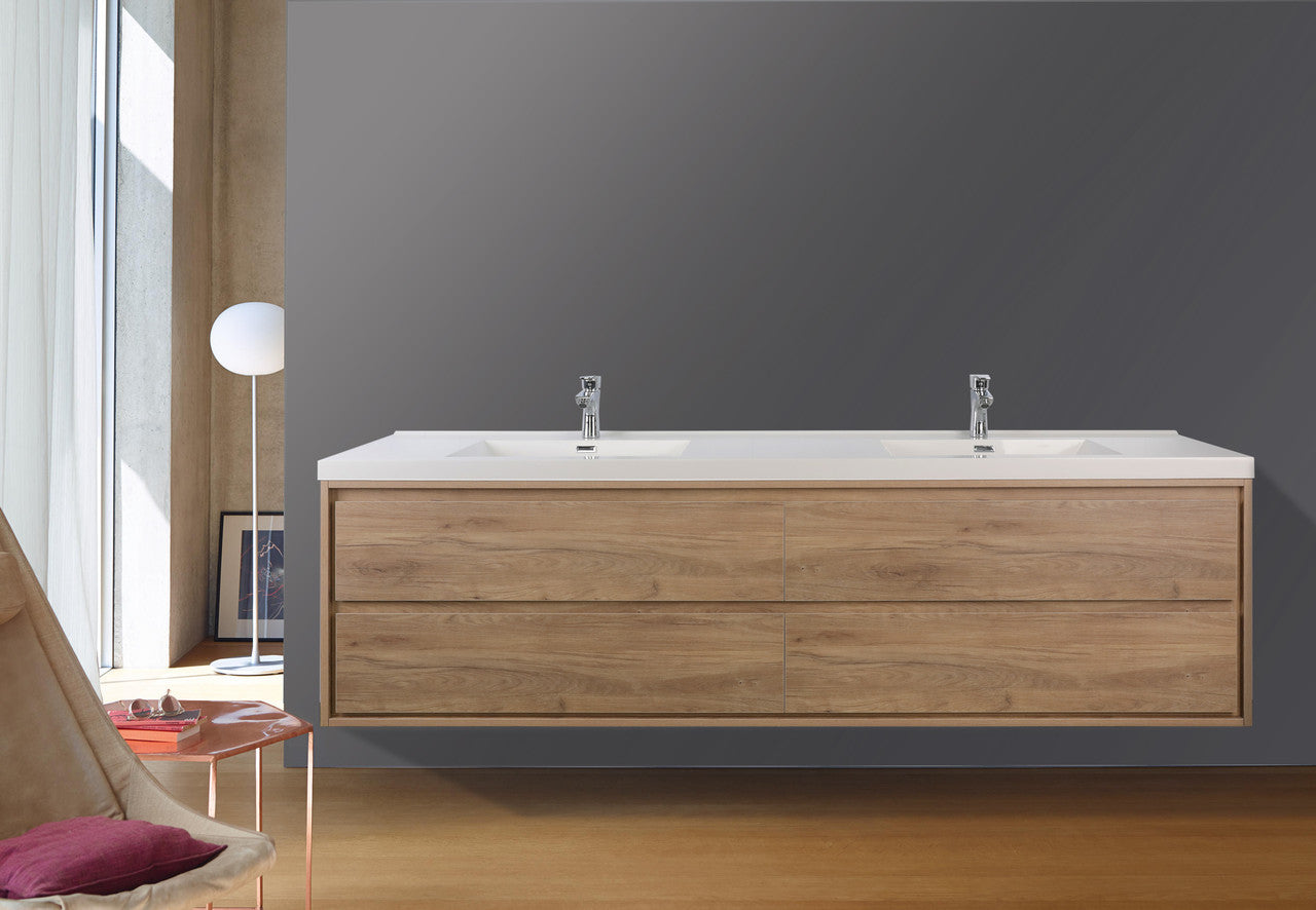 MOM8 84" Wall Mounted Modern Vanity - Double Sink (One Piece)