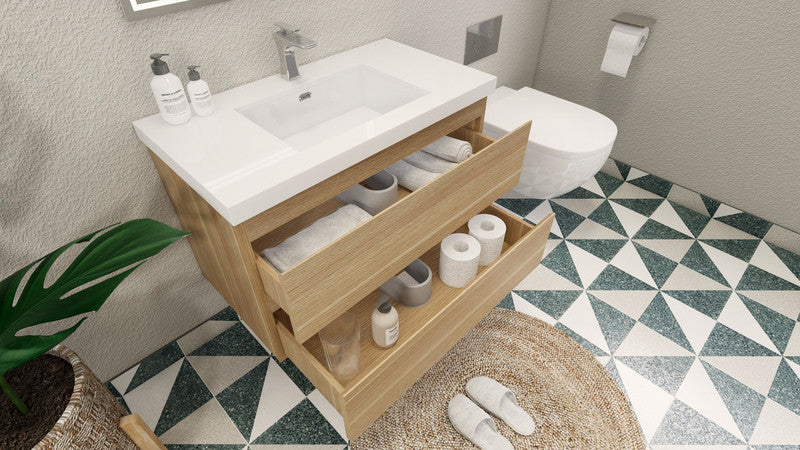 MOB 36" Wall Mounted Modern Bathroom Vanity with Reinforced Acrylic Sink