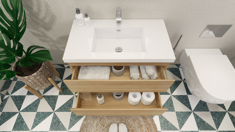 MOB 36" Wall Mounted Modern Bathroom Vanity with Reinforced Acrylic Sink