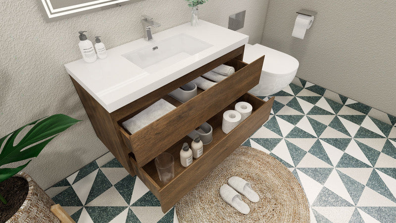 MOB 42" Wall Mounted Modern Bathroom Vanity with Reinforced Acrylic Sink