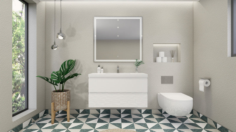 MOB 42" Wall Mounted Modern Bathroom Vanity with Reinforced Acrylic Sink