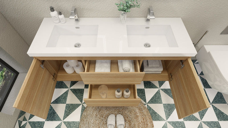 MOB 60" Wall Mounted Modern Bathroom Vanity with Reinforced Acrylic Sink (Double Sink)