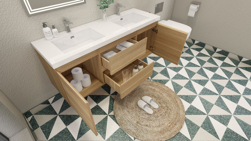 MOB 60" Wall Mounted Modern Bathroom Vanity with Reinforced Acrylic Sink (Double Sink)