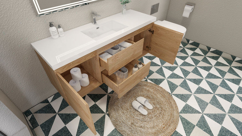 MOB 60" Wall Mounted Modern Bathroom Vanity with Reinforced Acrylic Sink (Single Sink)
