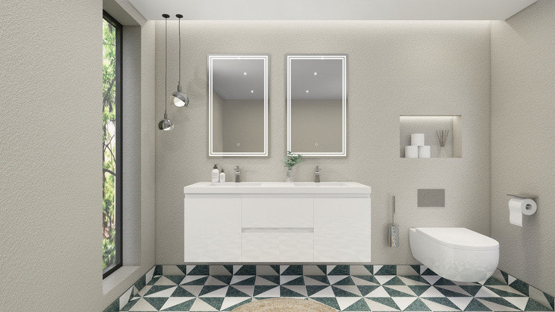 MOB 60" Wall Mounted Modern Bathroom Vanity with Reinforced Acrylic Sink (Double Sink)