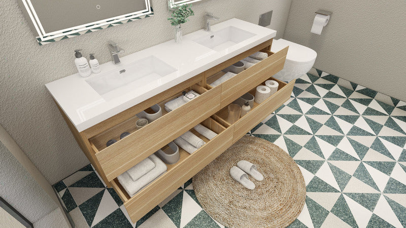 MOB 72" Wall Mounted Modern Bathroom Vanity with Reinforced Acrylic Sink (Double Sink)