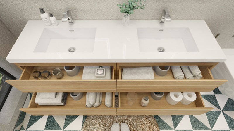 MOB 72" Wall Mounted Modern Bathroom Vanity with Reinforced Acrylic Sink (Double Sink)