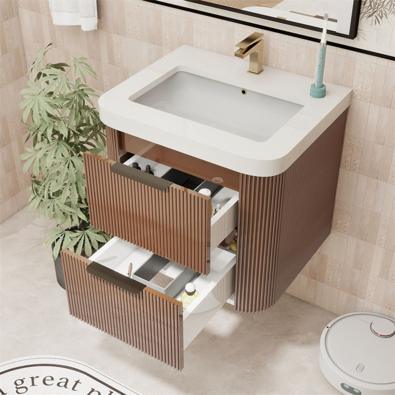 Celine 24" Fluted Floating Bathroom Vanity