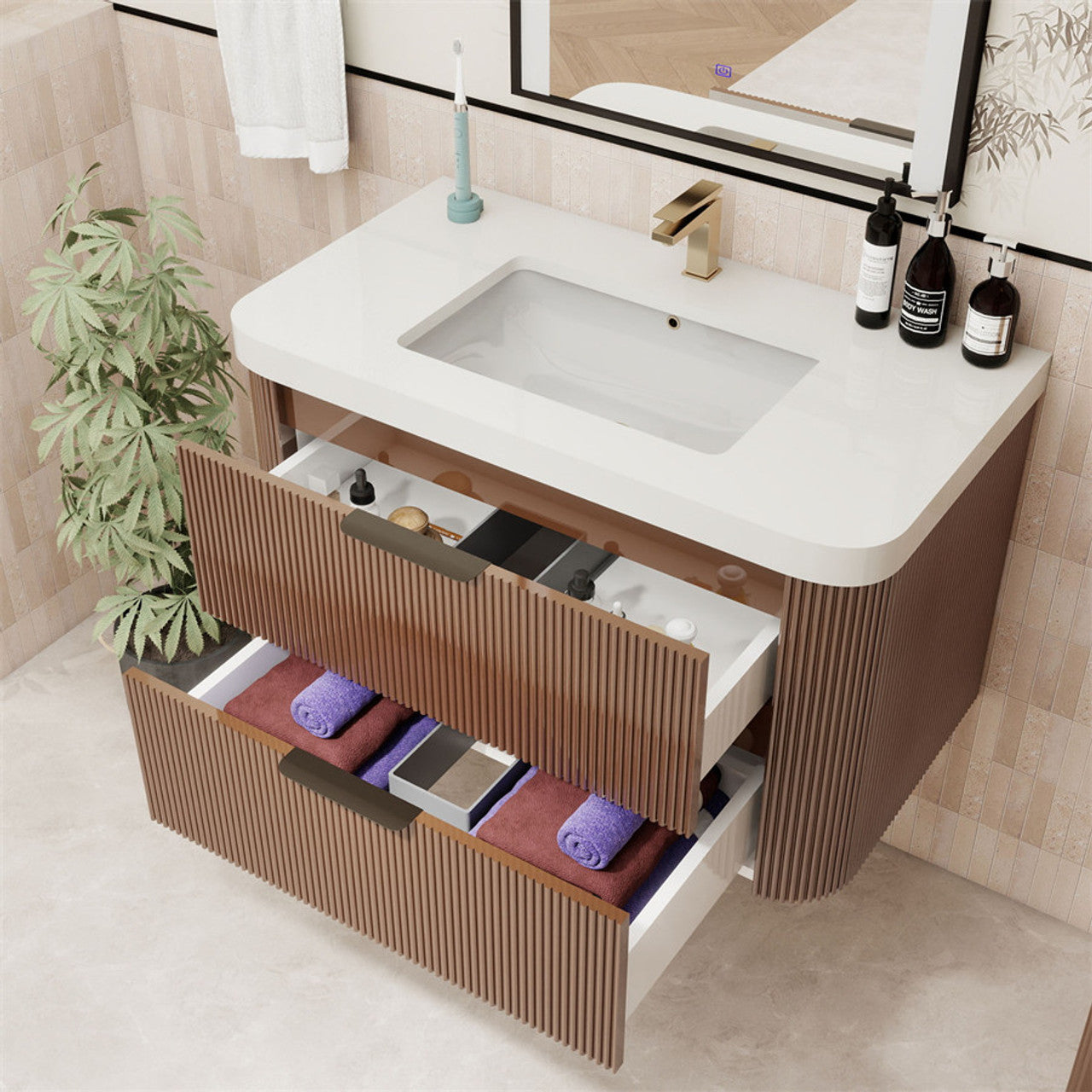 Celine 36" Fluted Floating Bathroom Vanity