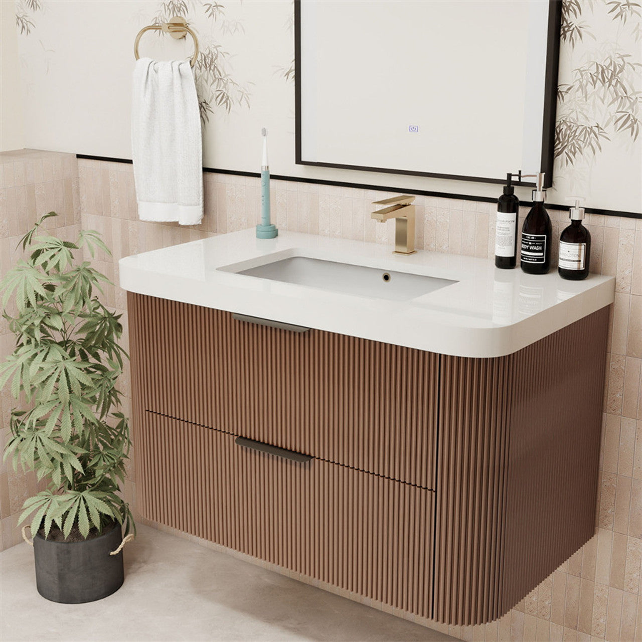 Celine 36" Fluted Floating Bathroom Vanity