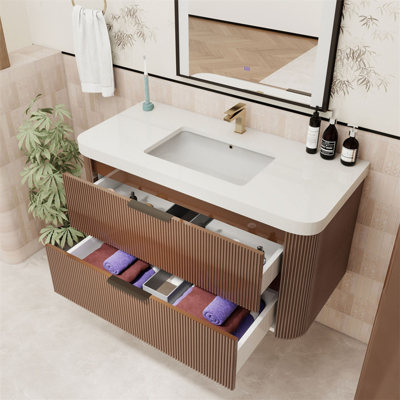 Celine 42" Fluted Floating Bathroom Vanity
