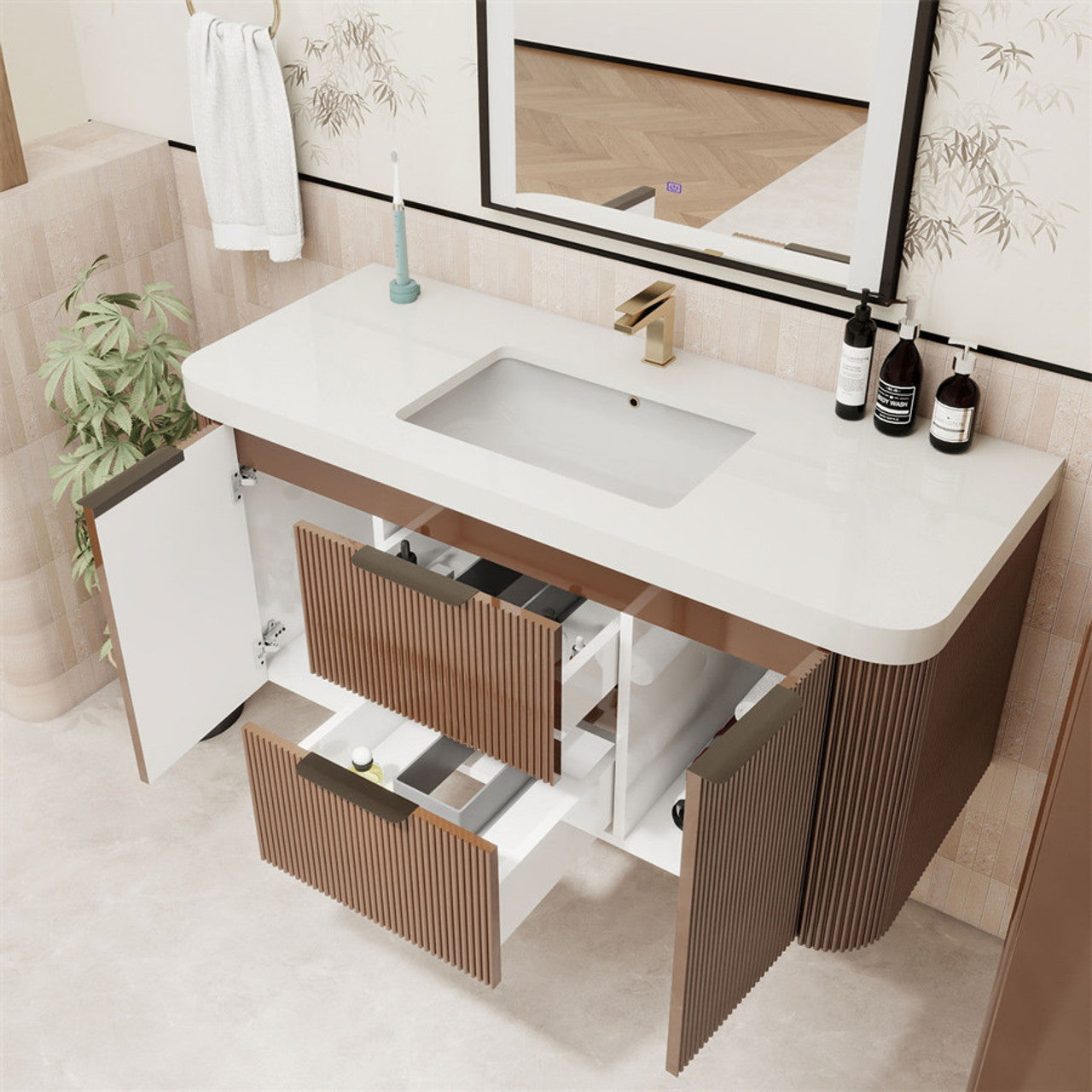 Celine 48" Fluted Floating Bathroom Vanity