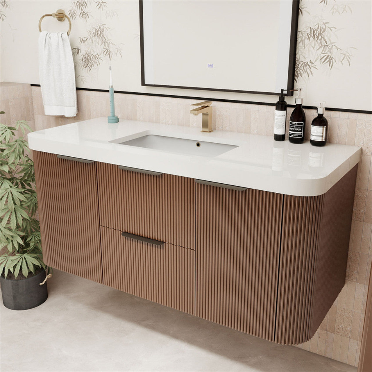Celine 48" Fluted Floating Bathroom Vanity