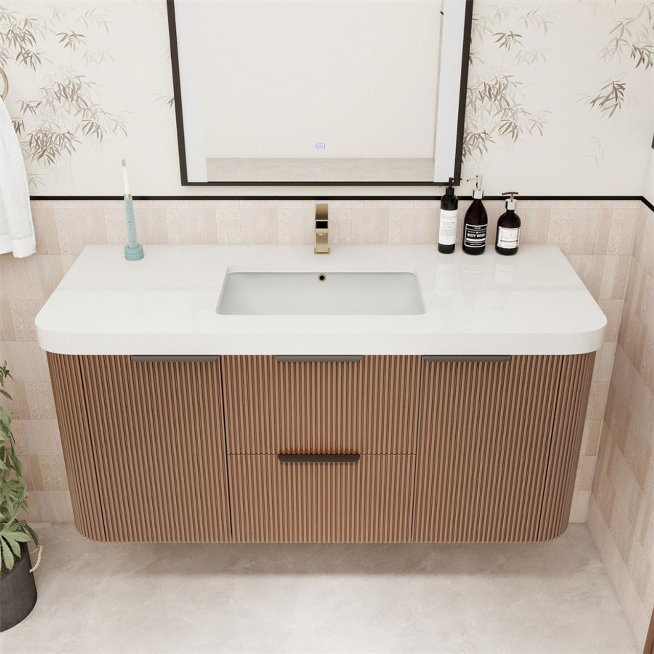 Celine 48" Fluted Floating Bathroom Vanity