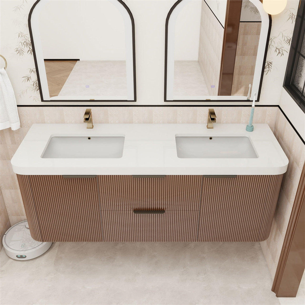 Celine 60" Fluted Floating Bathroom Vanity - Double Sink