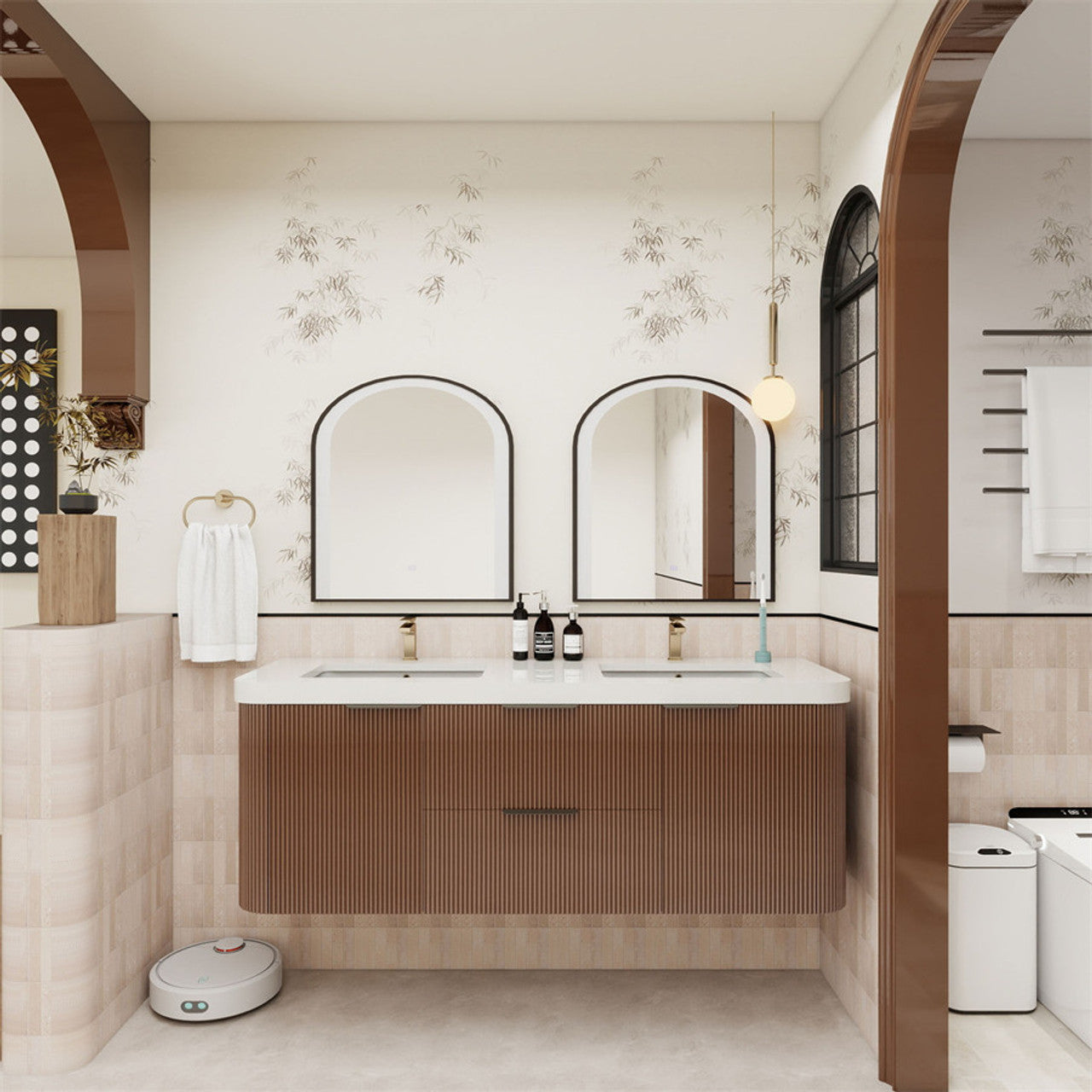 Celine 60" Fluted Floating Bathroom Vanity - Double Sink