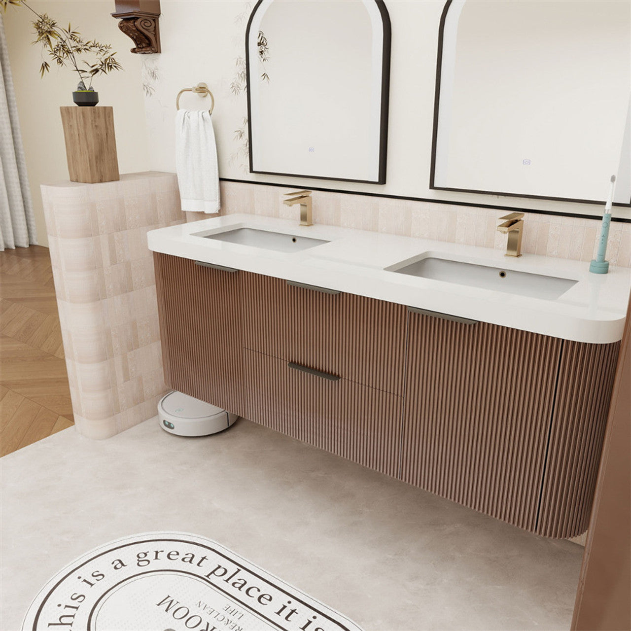Celine 60" Fluted Floating Bathroom Vanity - Double Sink
