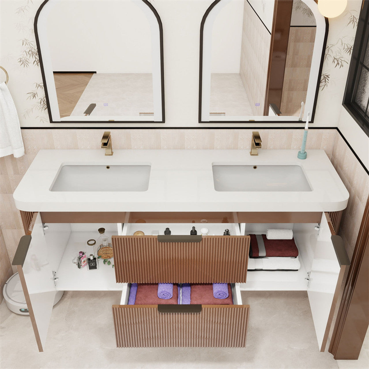 Celine 60" Fluted Floating Bathroom Vanity - Double Sink