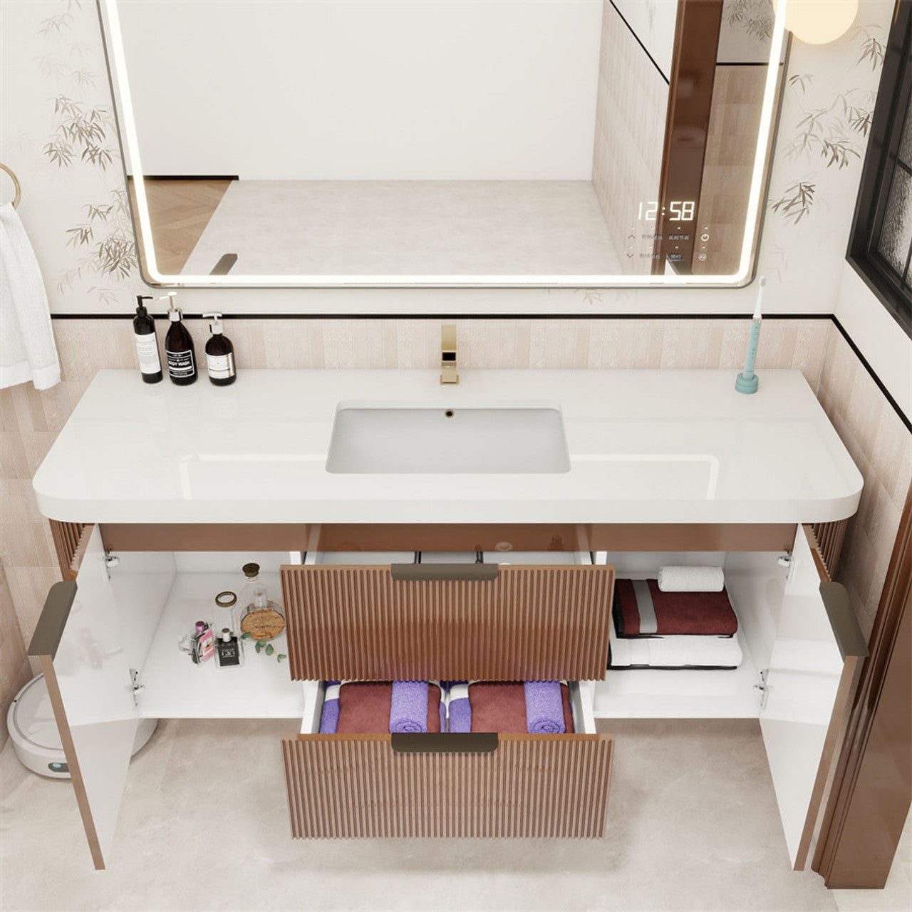 Celine 60" Fluted Floating Bathroom Vanity - Single Sink