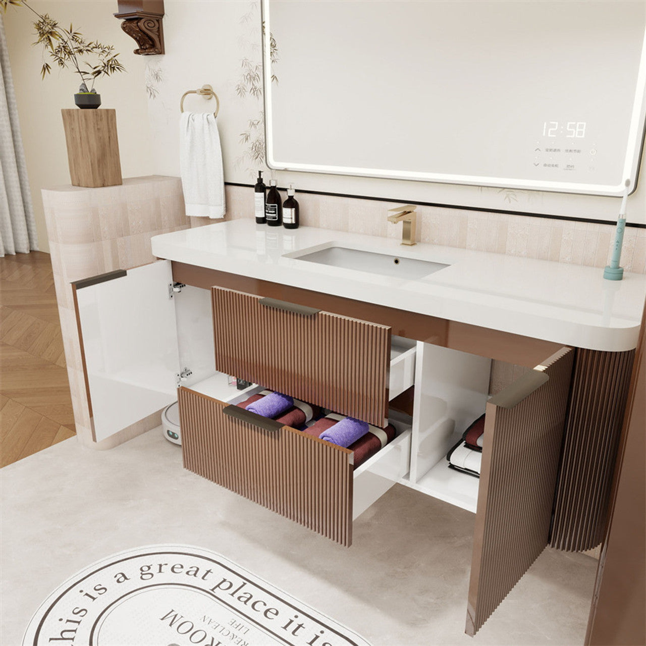 Celine 60" Fluted Floating Bathroom Vanity - Single Sink