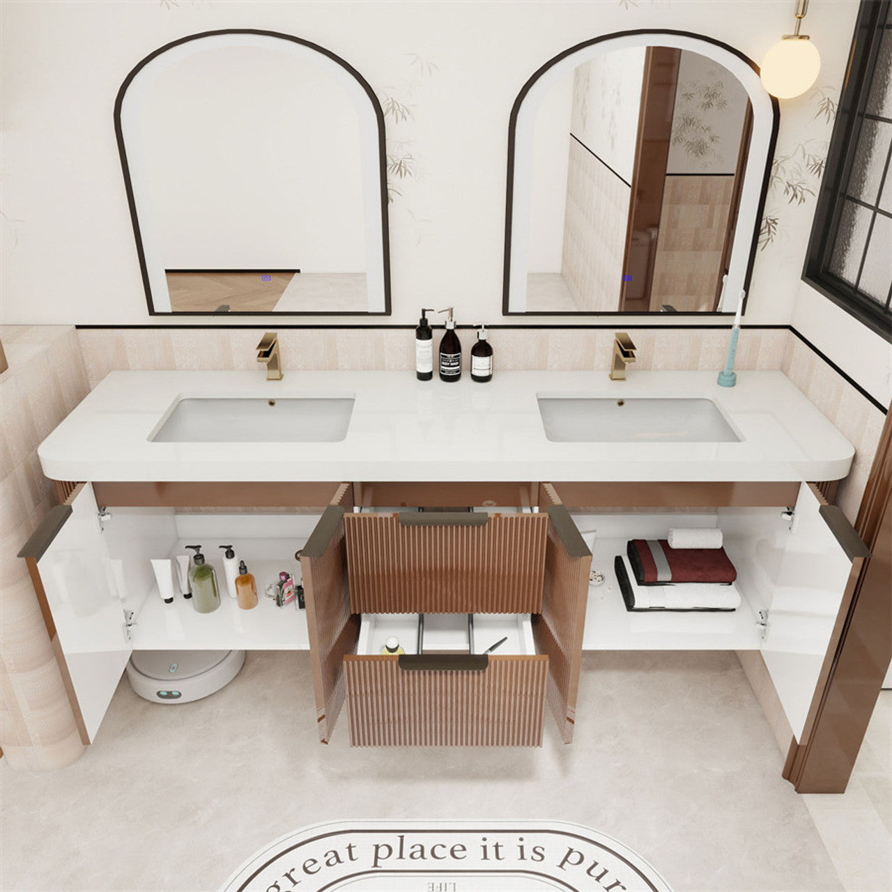 Celine 72" Fluted Floating Bathroom Vanity - Double Sink