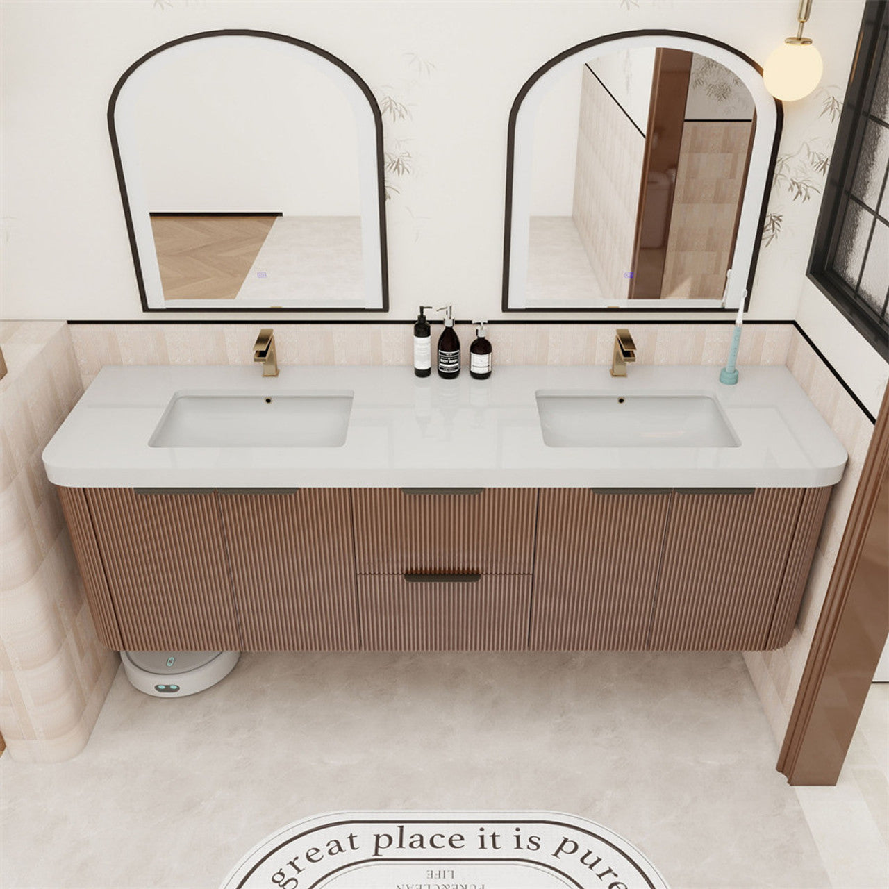 Celine 72" Fluted Floating Bathroom Vanity - Double Sink