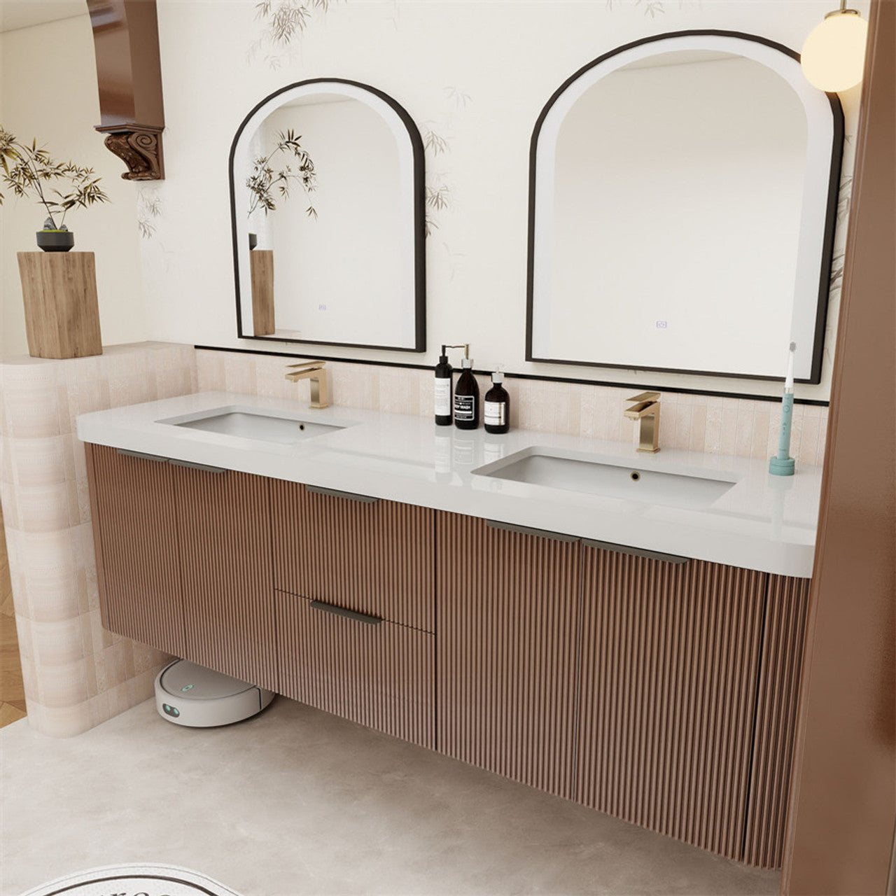Celine 72" Fluted Floating Bathroom Vanity - Double Sink