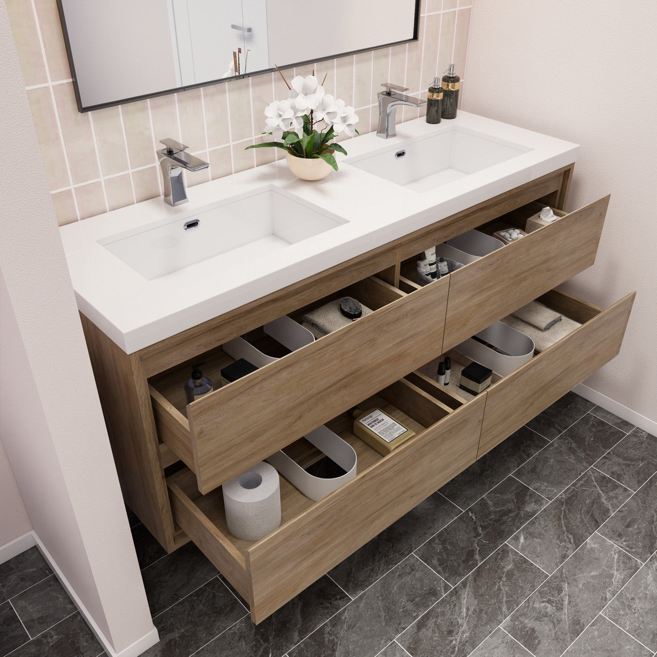 MOM8 60" Wall Mounted Modern Vanity - Double Sink