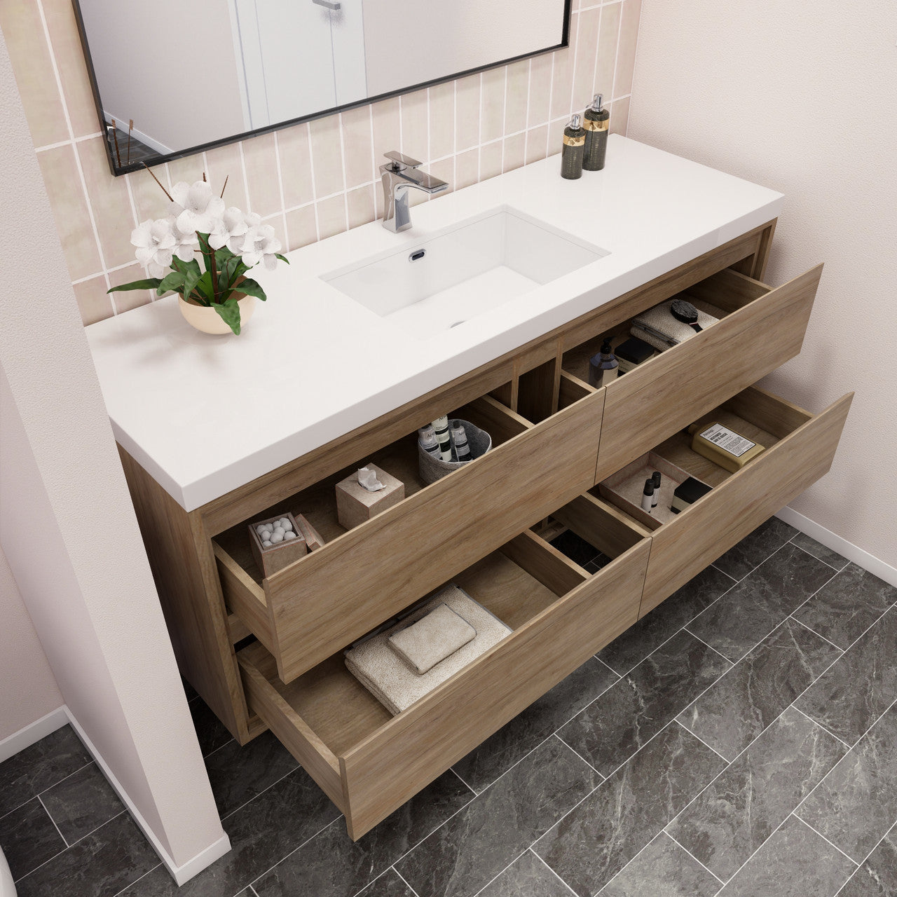MOM8 60" Wall Mounted Modern Vanity - Single Sink