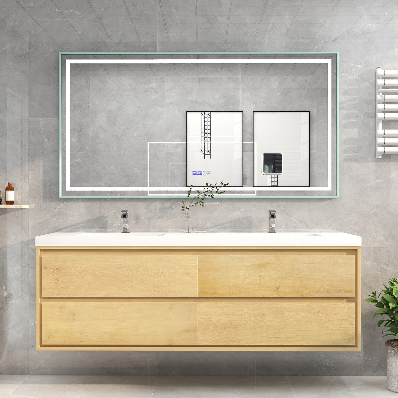 MOM8 72" Wall Mounted Modern Vanity - Double Sink (One Piece)