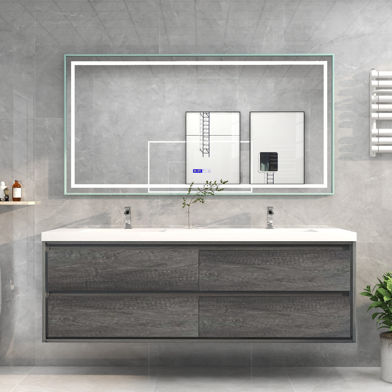 MOM8 72" Wall Mounted Modern Vanity - Double Sink (One Piece)