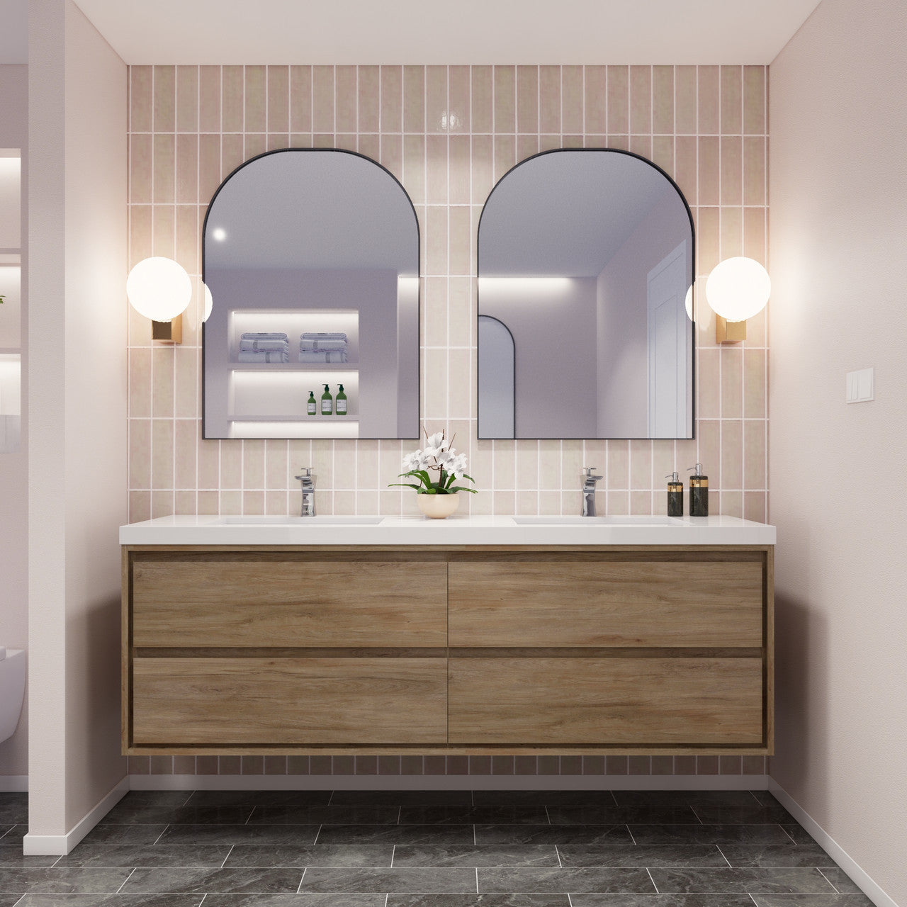 MOM8 72" Wall Mounted Modern Vanity - Double Sink (One Piece)