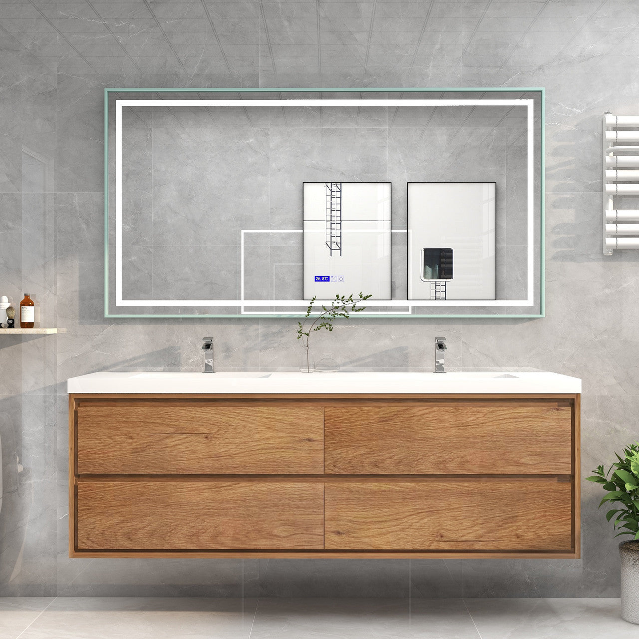 MOM8 72" Wall Mounted Modern Vanity - Double Sink (One Piece)