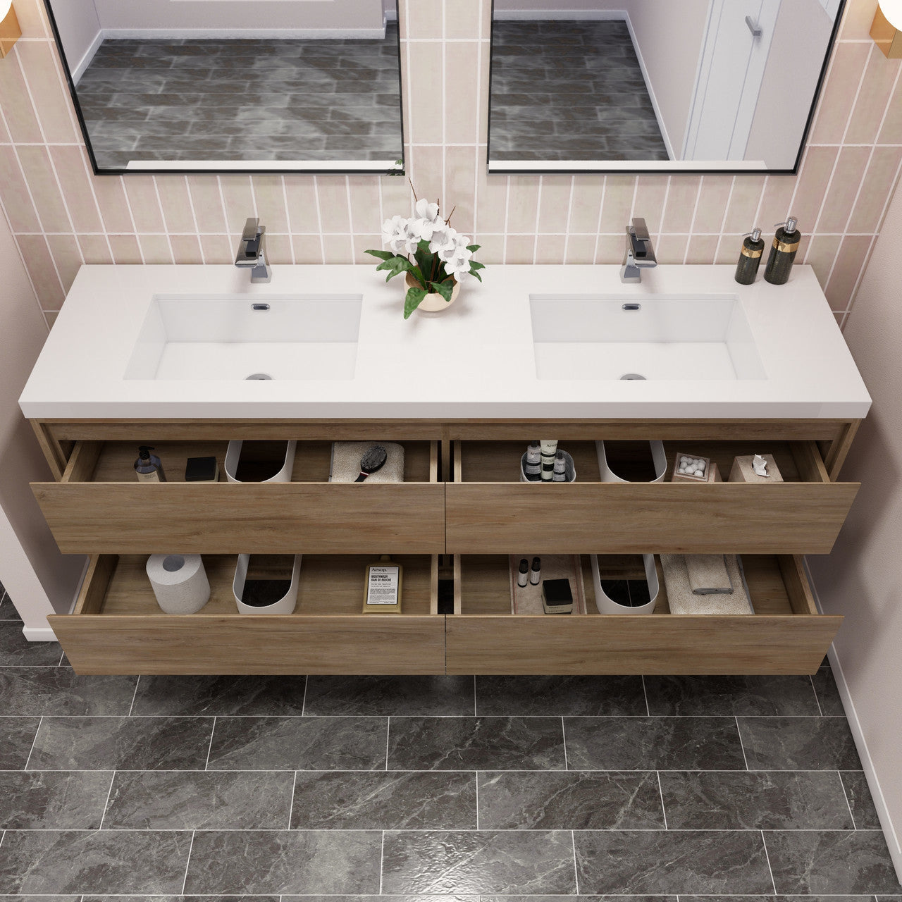 MOM8 72" Wall Mounted Modern Vanity - Double Sink (One Piece)