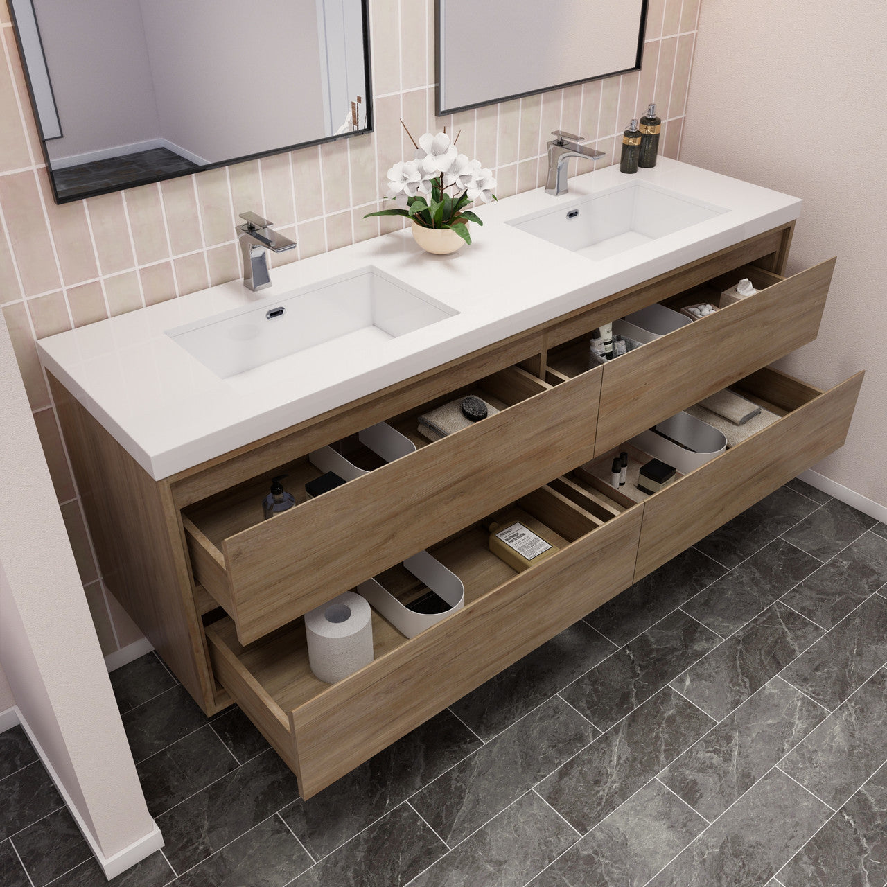 MOM8 72" Wall Mounted Modern Vanity - Double Sink (One Piece)