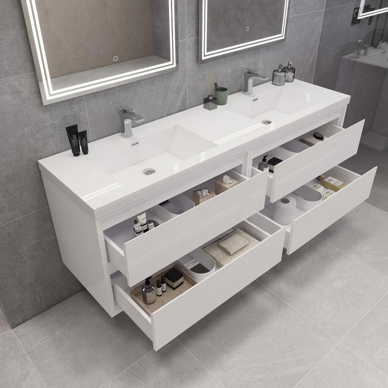 MOM8 72" Wall Mounted Modern Vanity - Double Sink (36"+36")