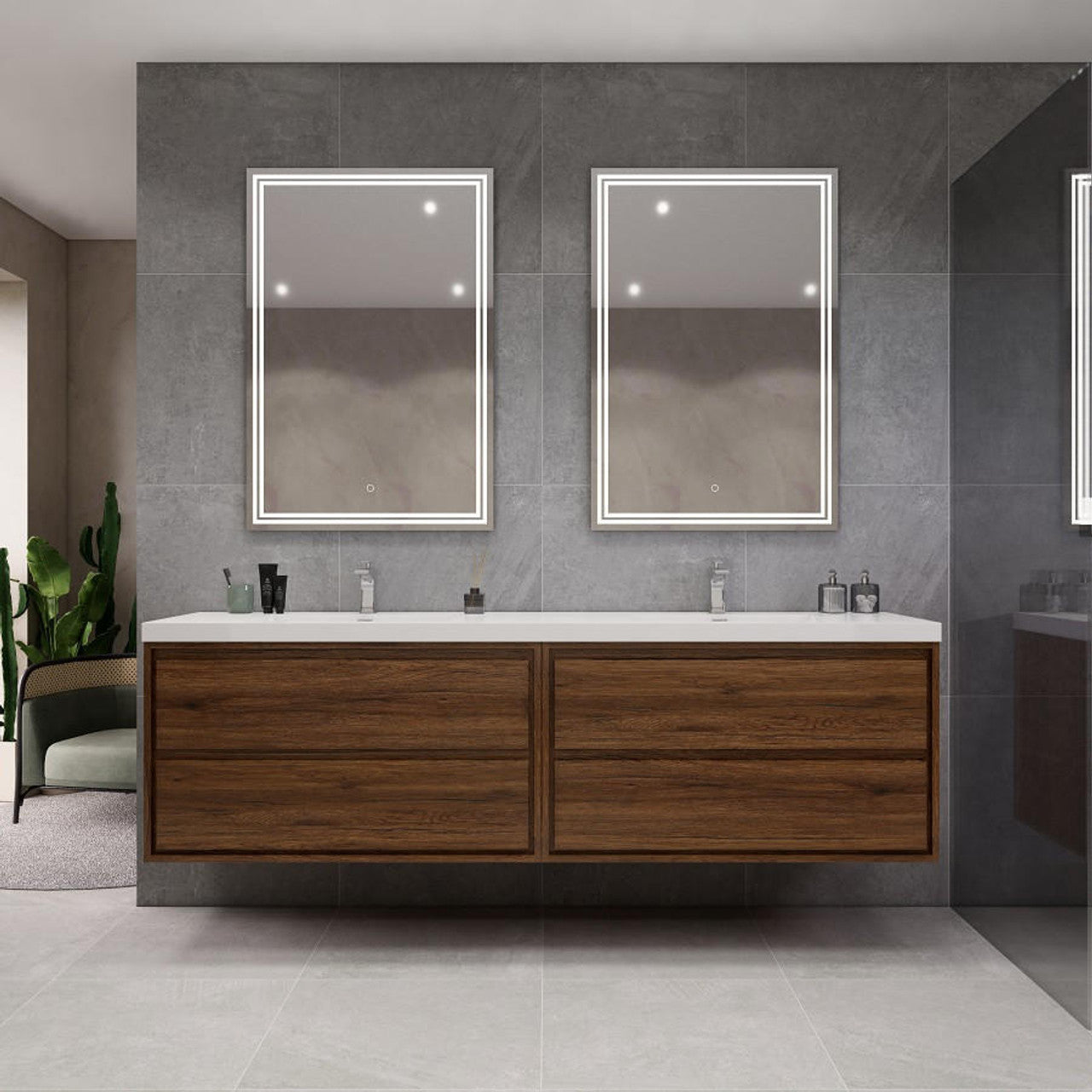 MOM8 84" Wall Mounted Modern Vanity - Double Sink (42"+42")