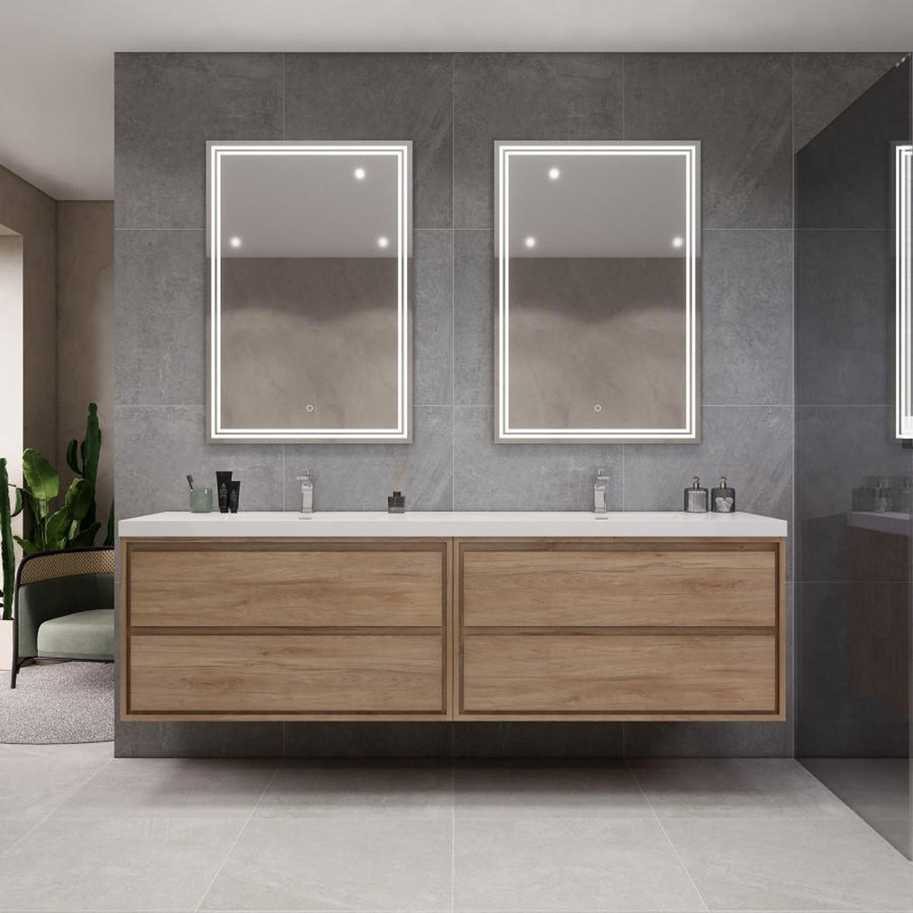 MOM8 84" Wall Mounted Modern Vanity - Double Sink (42"+42")