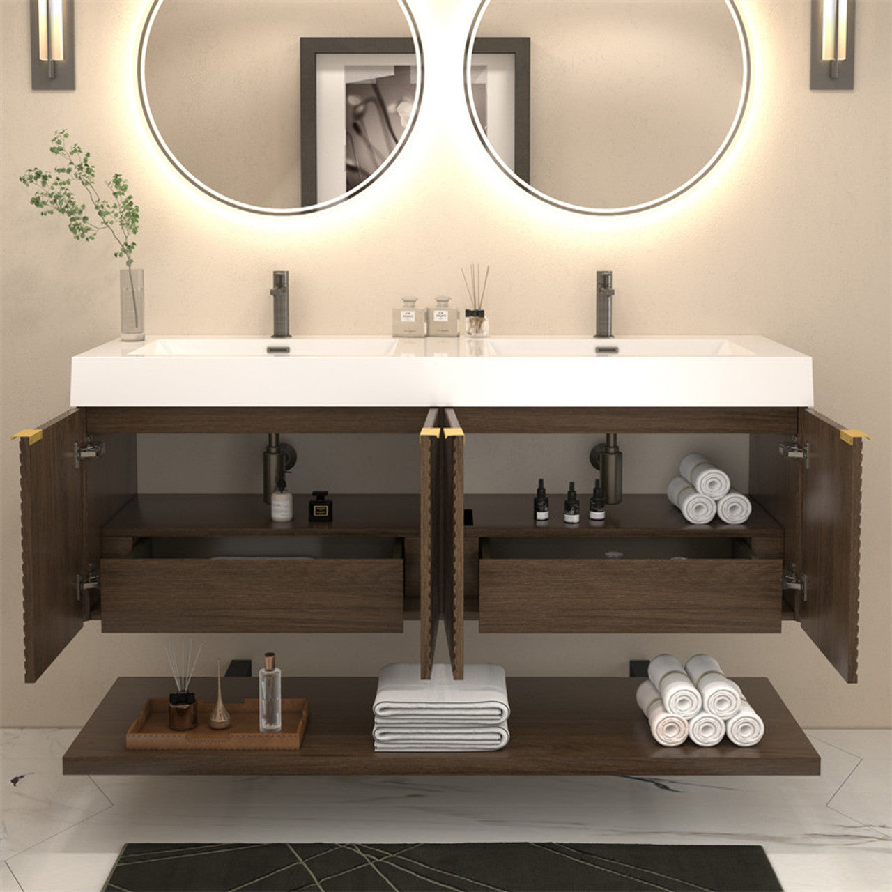 MT 60" Floating Modern Bathroom Vanity - Double Sink