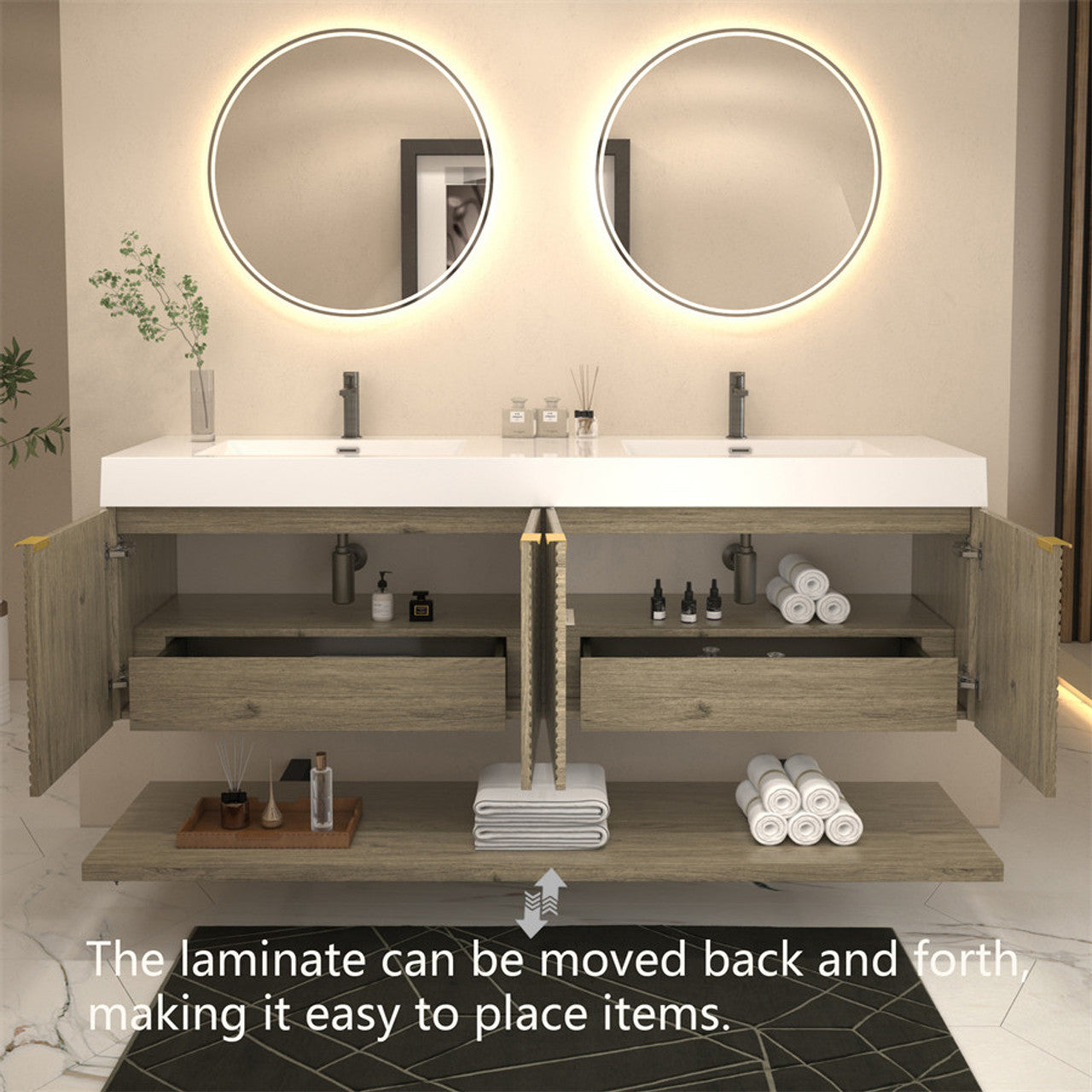 MT 72" Floating Modern Bathroom Vanity - Double Sink