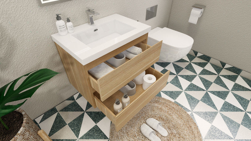 MOB 30" Wall Mounted Modern Bathroom Vanity with Reinforced Acrylic Sink