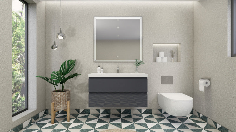 MOB 42" Wall Mounted Modern Bathroom Vanity with Reinforced Acrylic Sink