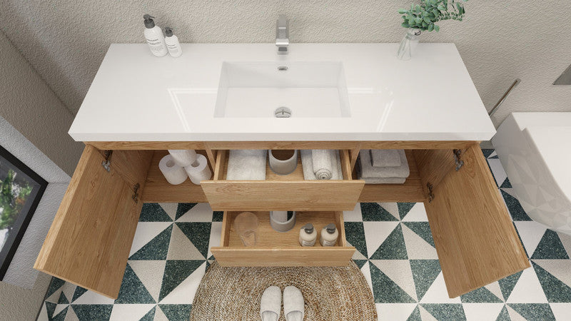 MOB 60" Wall Mounted Modern Bathroom Vanity with Reinforced Acrylic Sink (Single Sink)