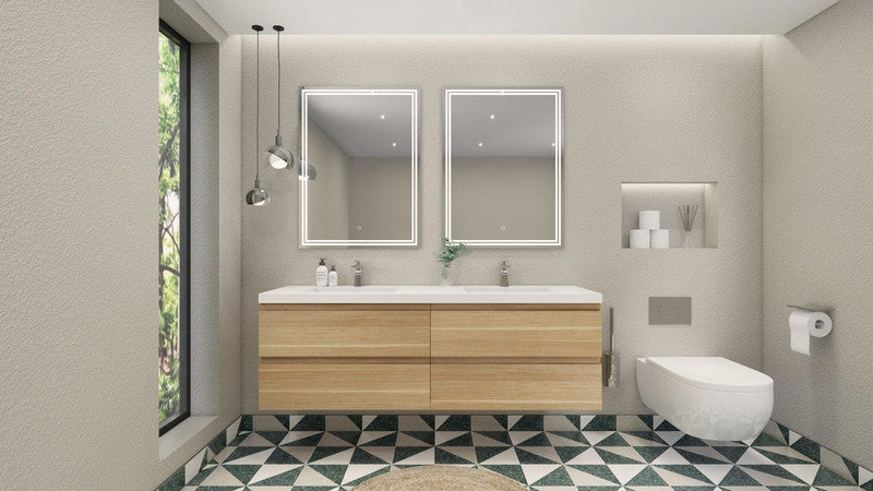 MOB 72" Wall Mounted Modern Bathroom Vanity with Reinforced Acrylic Sink (Double Sink)