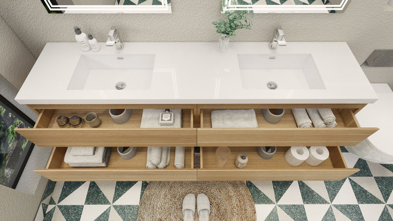 MOB 84" Wall Mounted Modern Bathroom Vanity with Reinforced Acrylic Sink(Double Sink)