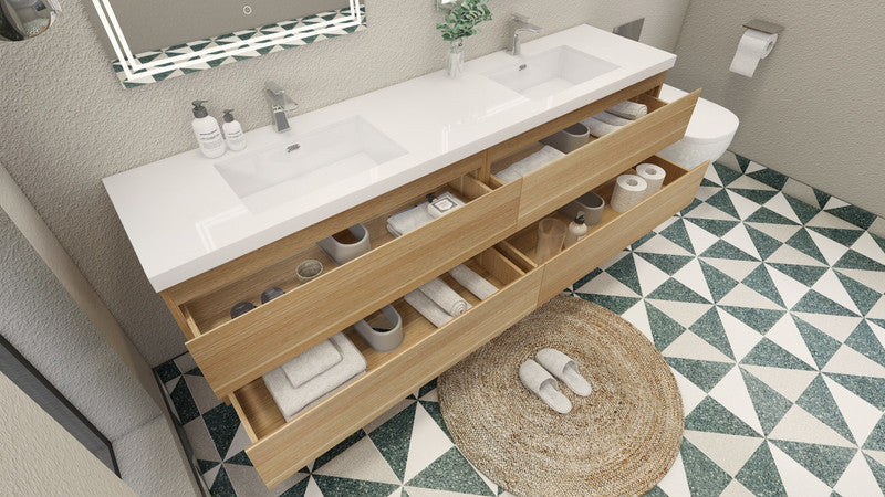 MOB 84" Wall Mounted Modern Bathroom Vanity with Reinforced Acrylic Sink(Double Sink)