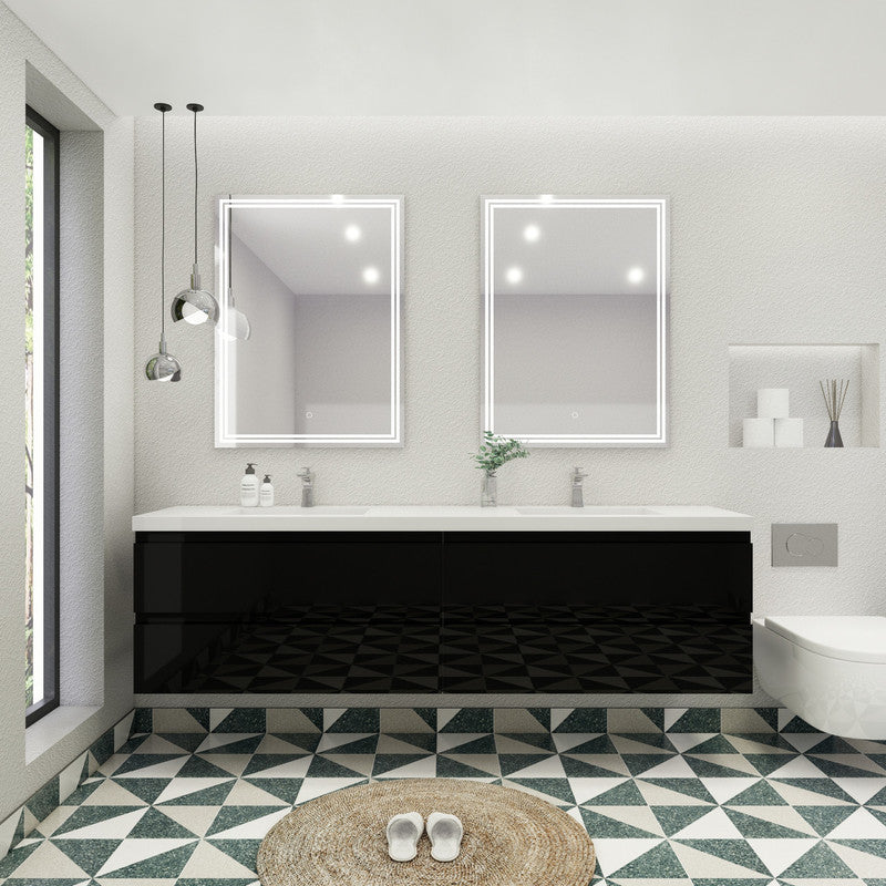 MOB 84" Wall Mounted Modern Bathroom Vanity with Reinforced Acrylic Sink(Double Sink)