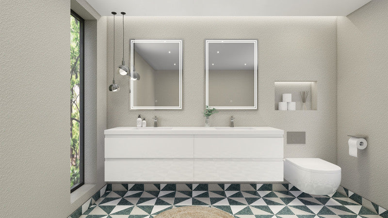 MOB 84" Wall Mounted Modern Bathroom Vanity with Reinforced Acrylic Sink(Double Sink)