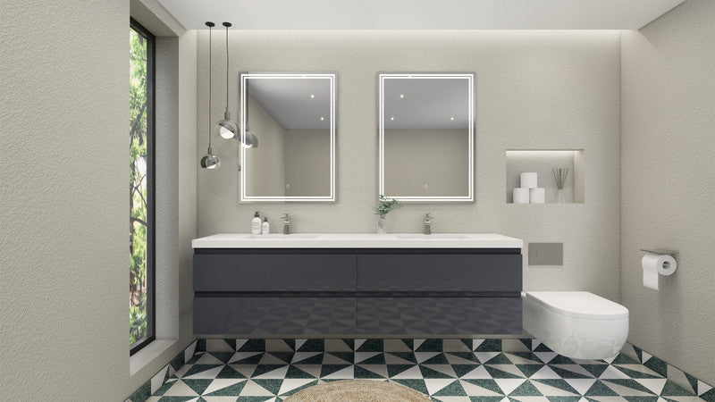 MOB 84" Wall Mounted Modern Bathroom Vanity with Reinforced Acrylic Sink(Double Sink)