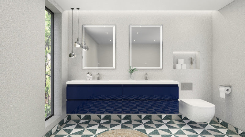 MOB 84" Wall Mounted Modern Bathroom Vanity with Reinforced Acrylic Sink(Double Sink)